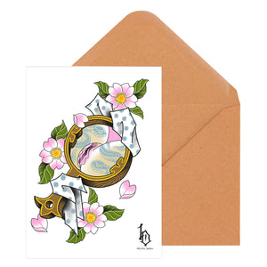 Japanese Woodblock Print Style Greeting Card - Vulva and Mirror